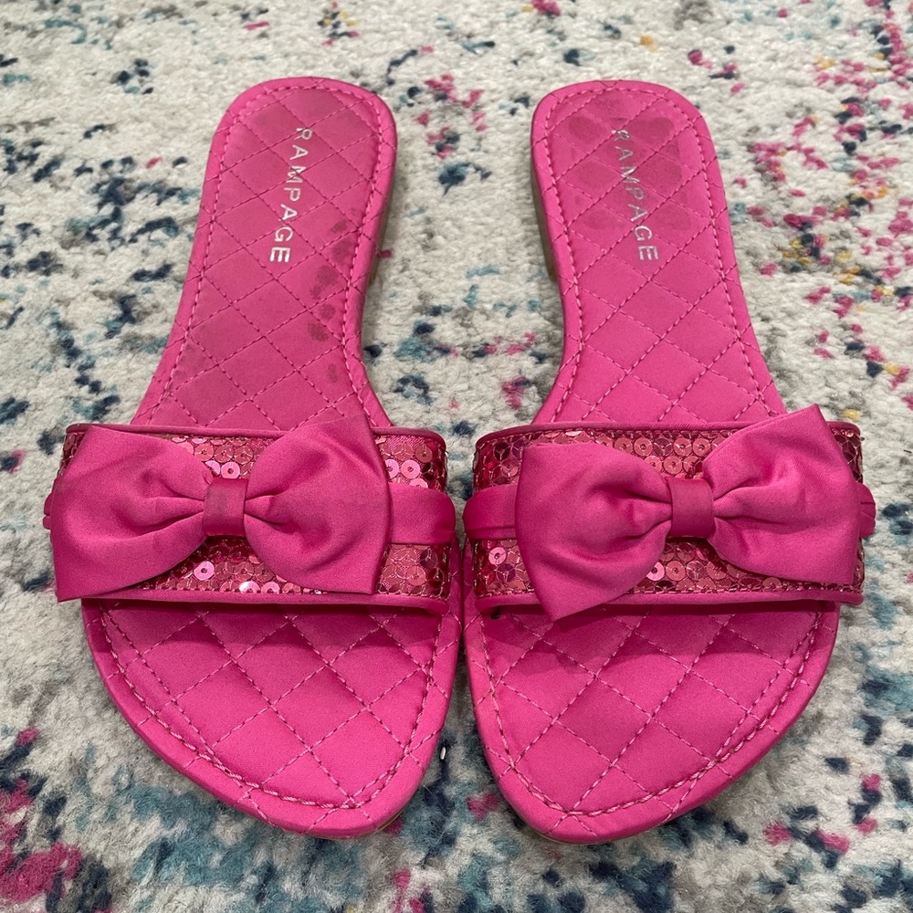 Rampage Pink Bow Slide Sandals